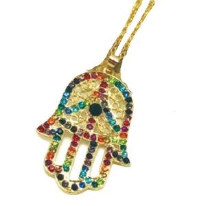 Multi-Color Hamsa Hand Pendant Necklace